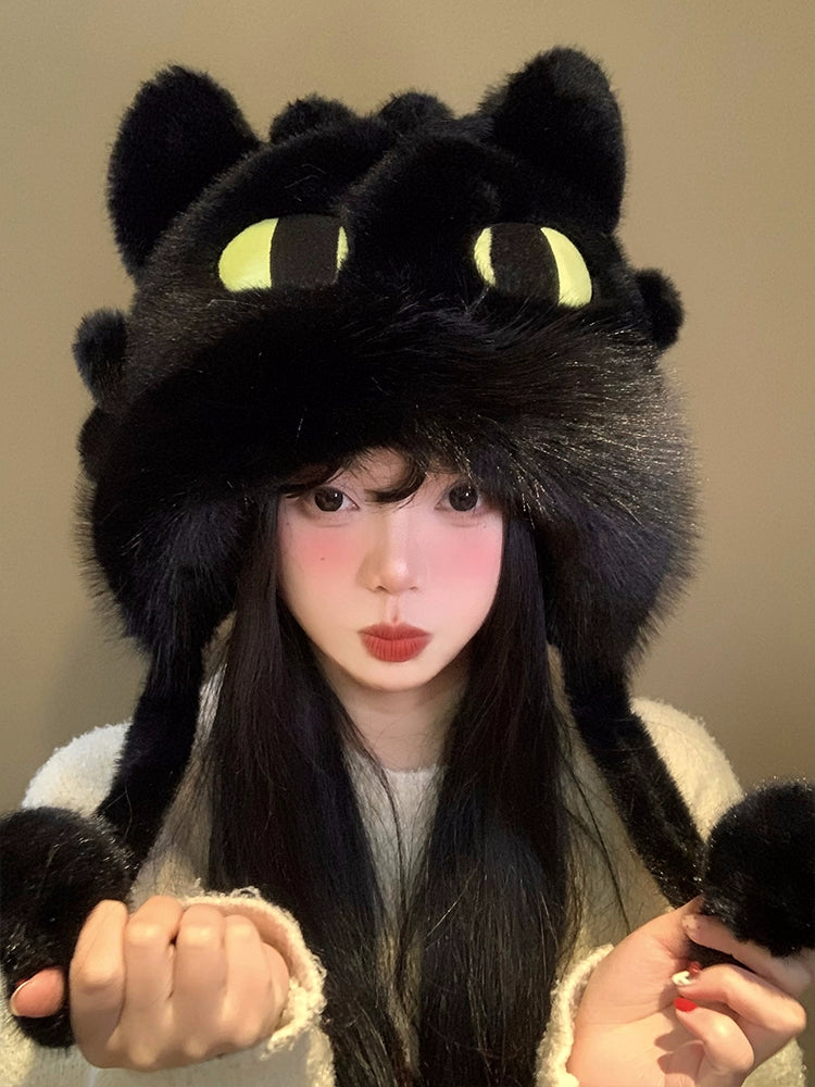 Cute black toothless plush hat