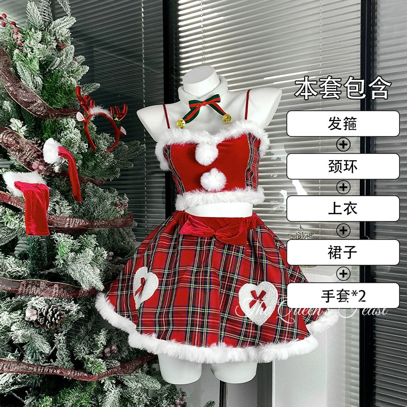 Snow Mountain Deer | Christmas Dress Checkered Velvet Set