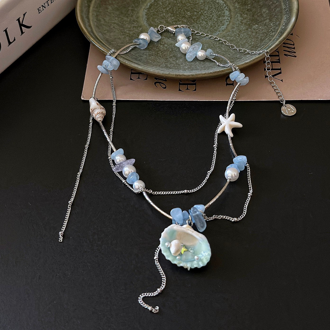 Coastal shell necklace earrings