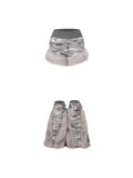 Camouflage rabbit hooded drawstring hoodie plush shorts set