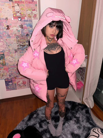 Pink star bear hat cotton coat