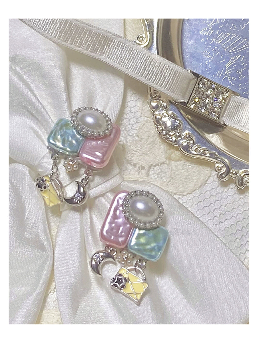 *Yuesheng Department Store *~Moon and handbag~Water ripple sparkling pearl luster geometric beauty earrings