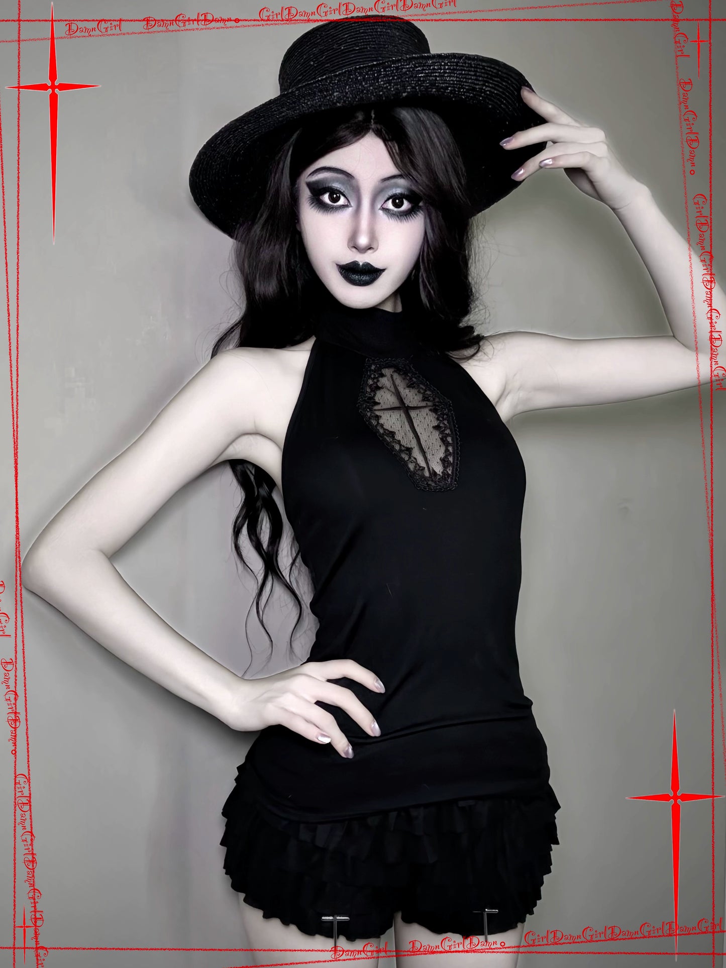 Dark Gothic style cross embroidered engraved vest