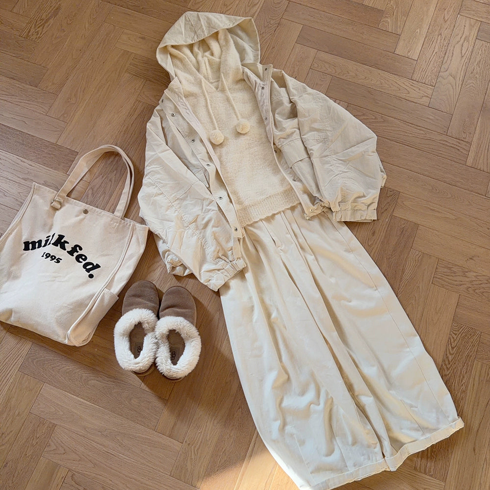 Imitation mink fur hooded knitted sweater