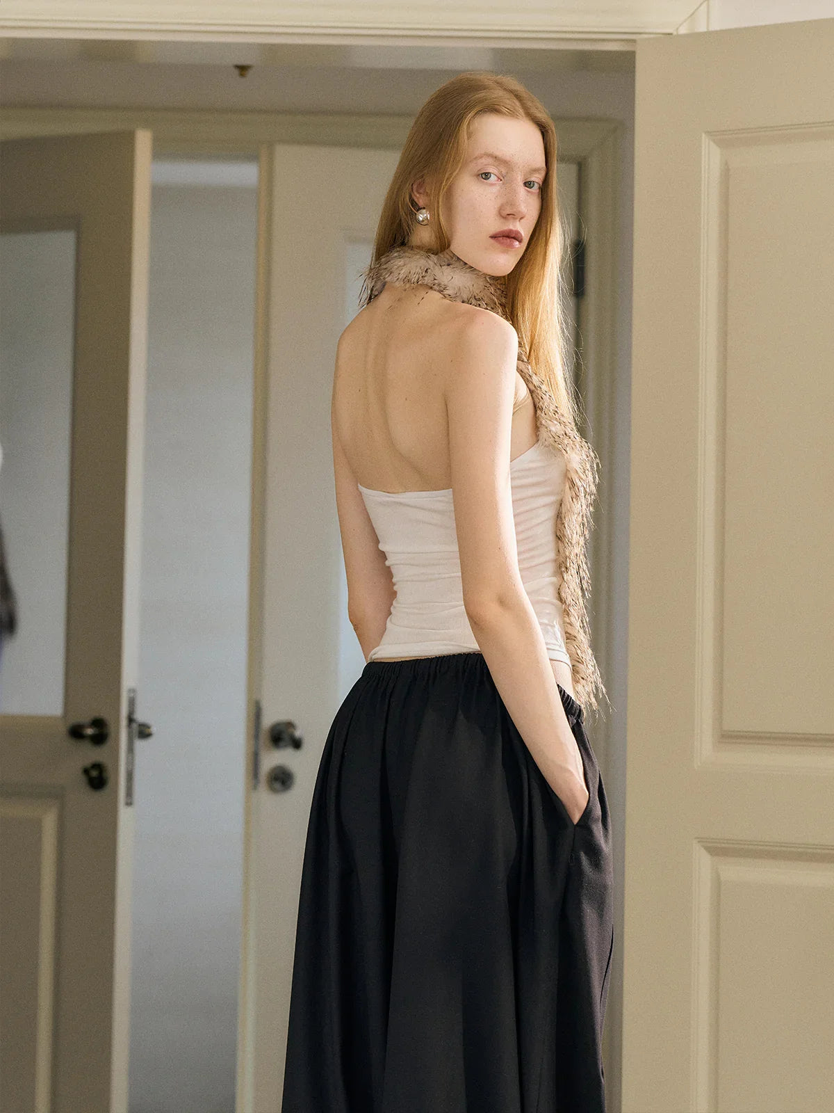 Silver fox tassel secret halterneck vest