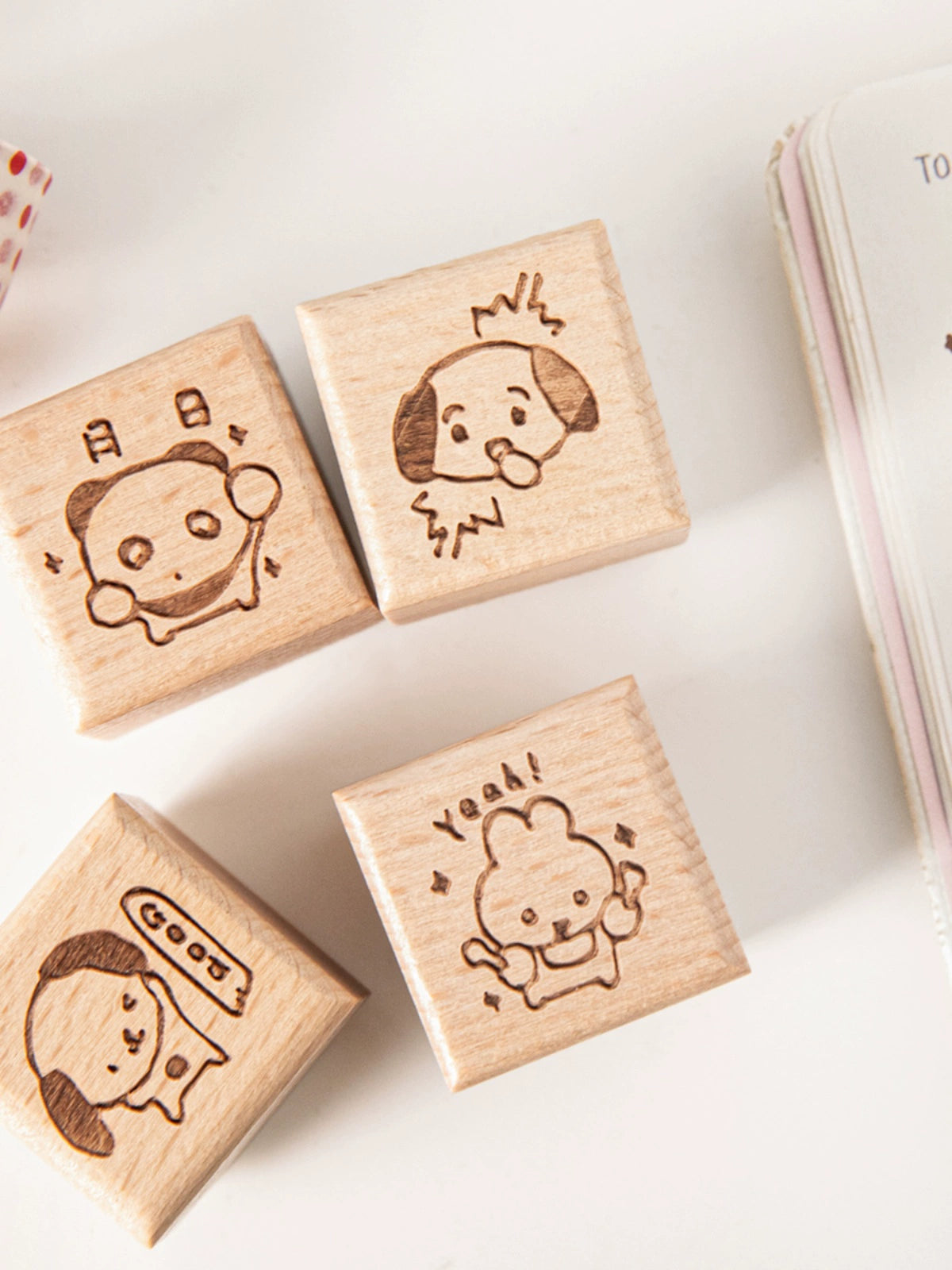 Cute cat and puppy wooden stamp