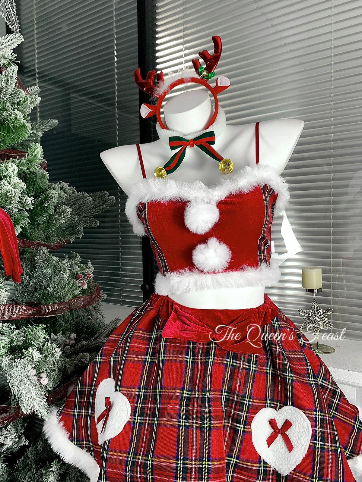 Snow Mountain Deer | Christmas Dress Checkered Velvet Set