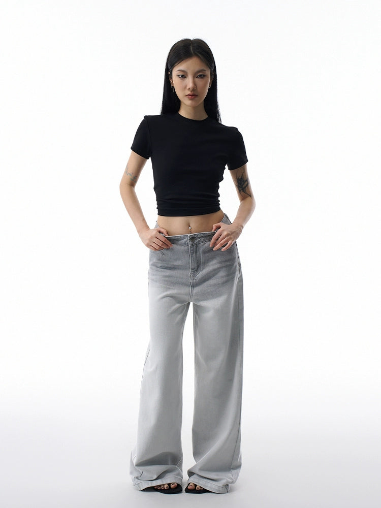 Gradient washed micro flared jeans