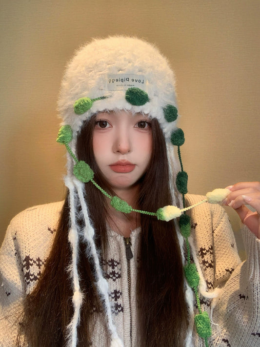 Plush tassel Knitted Ear Protection Hat