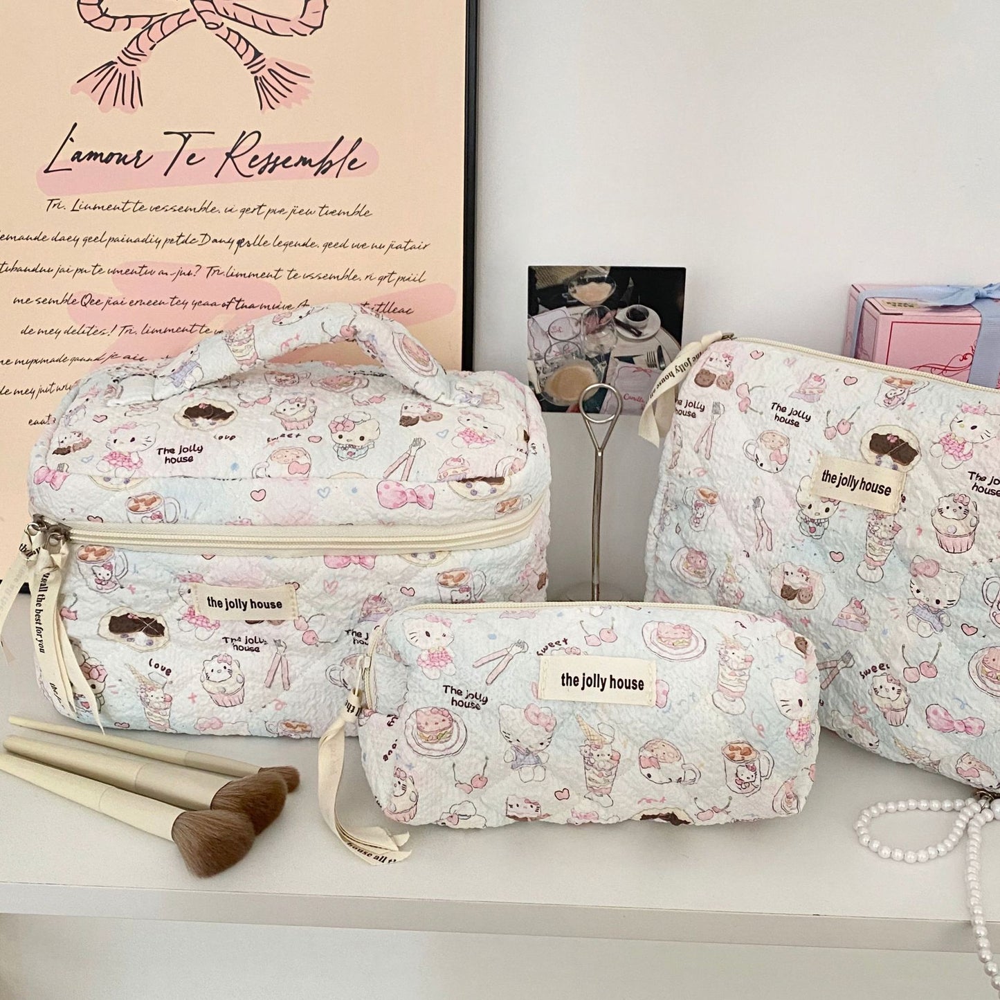 Light Blue Hello Kitty Printed Storage Bag