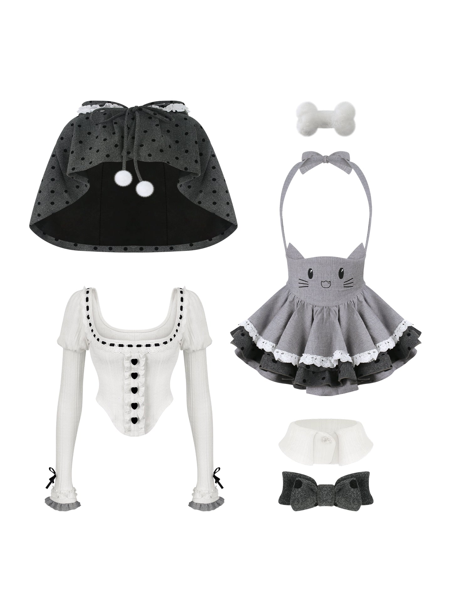 Grey Meow Doll Long Sleeve Comes with Bow Tie Set