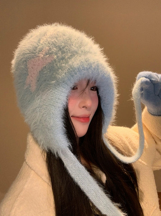 Cute Star Blue Knitted Plush Hat