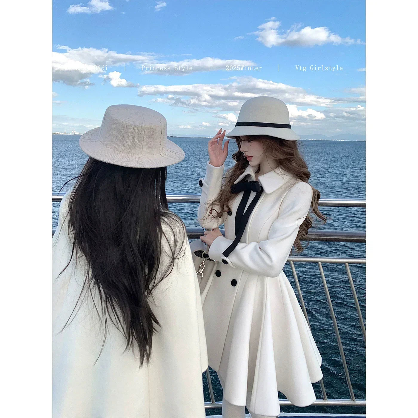 Maritime pianist Vertical waistline 3.5m skirt hem woolen coat