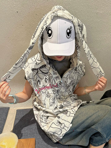 Midnight Grey Bunny Hooded Vest