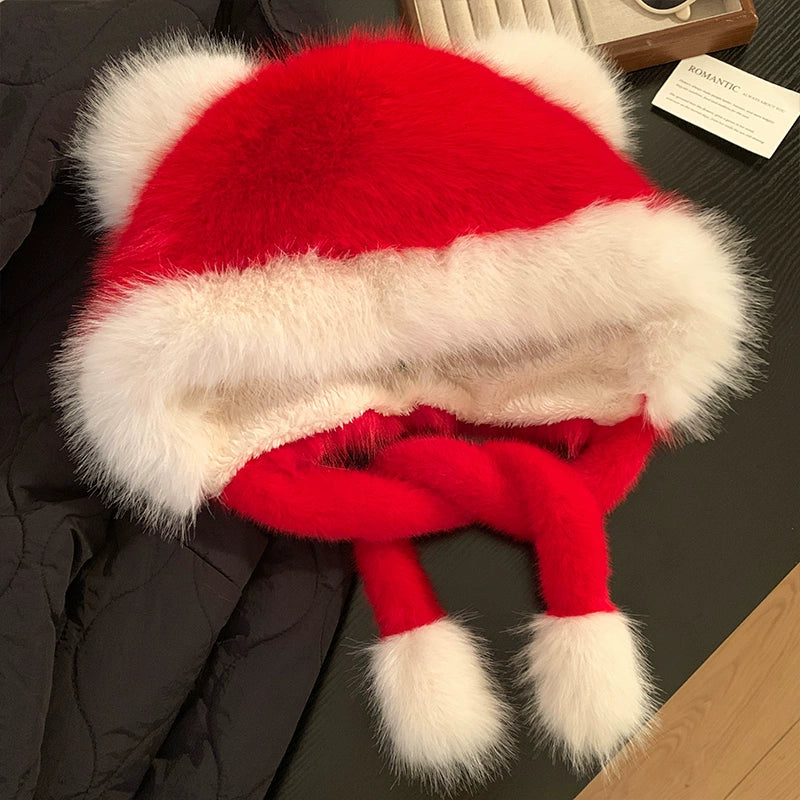 Cute red rabbit ear hat for Christmas