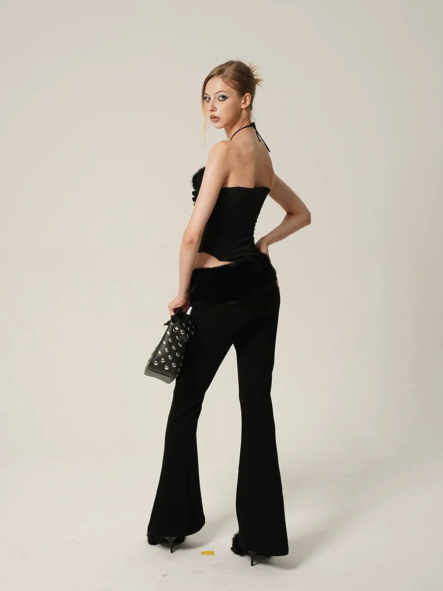Mink fleece fishbone corset pants set