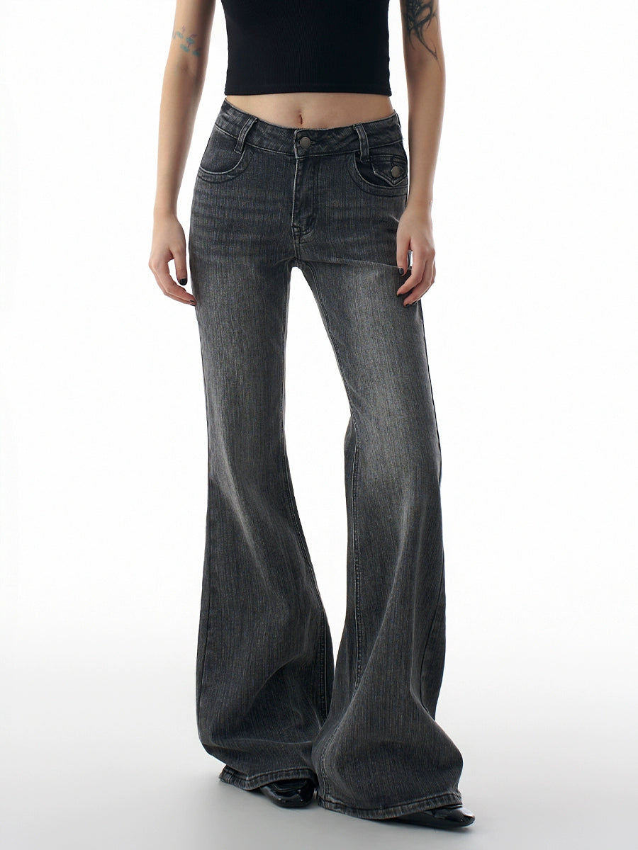 Low waisted flared bamboo striped jeans