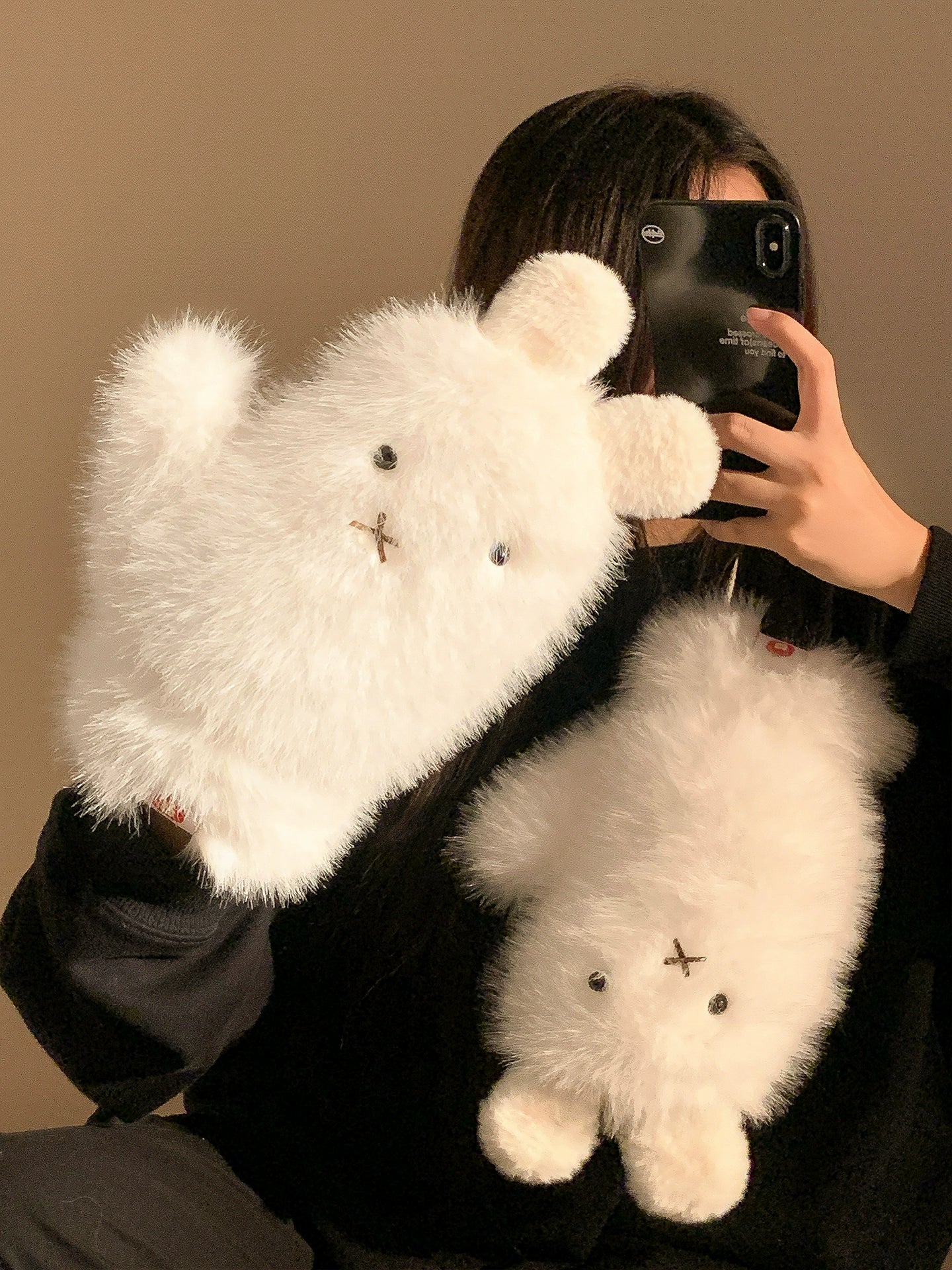 Cute Glasses Little Rabbit White Plush Gloves