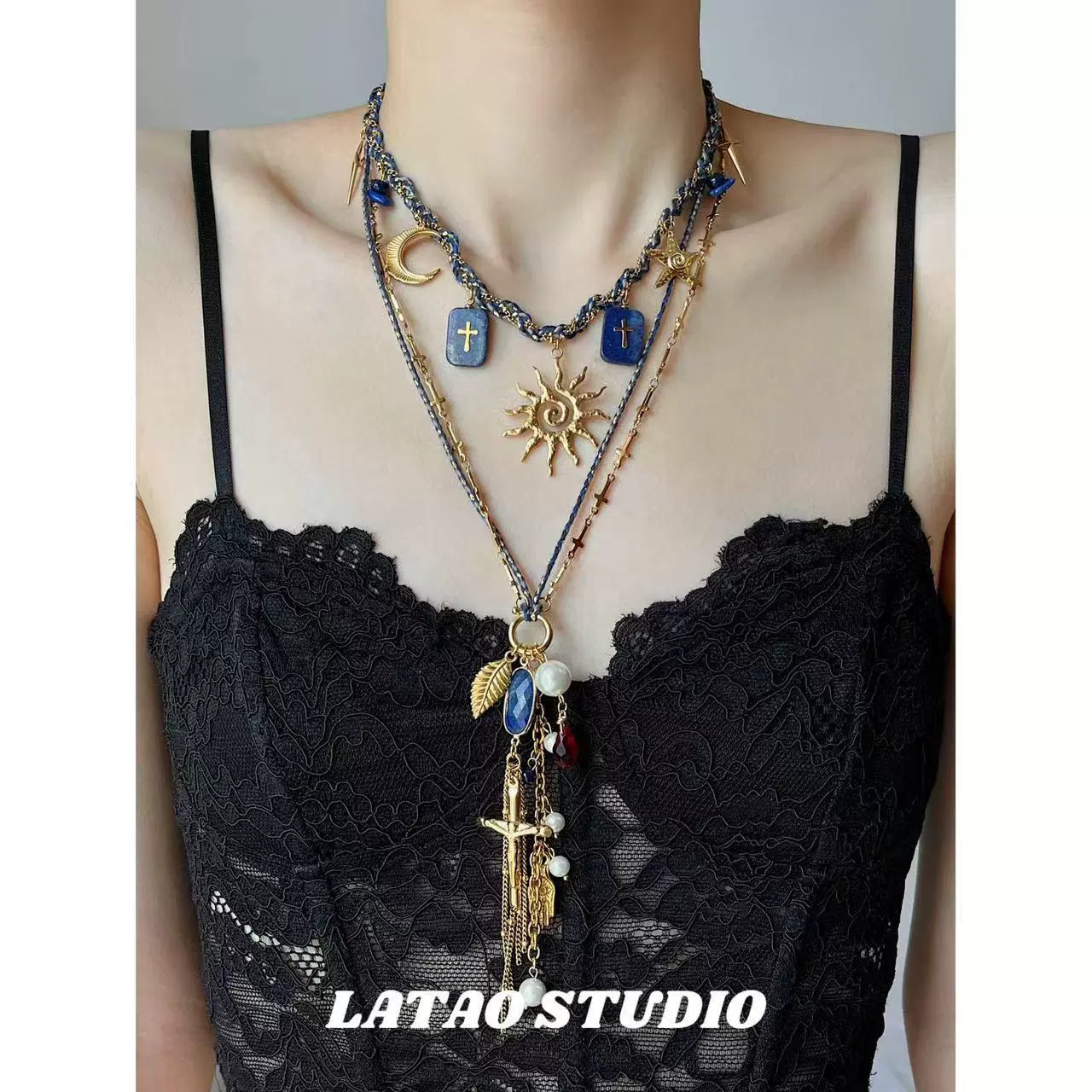 Harley hand woven sun lapis lazuli necklace