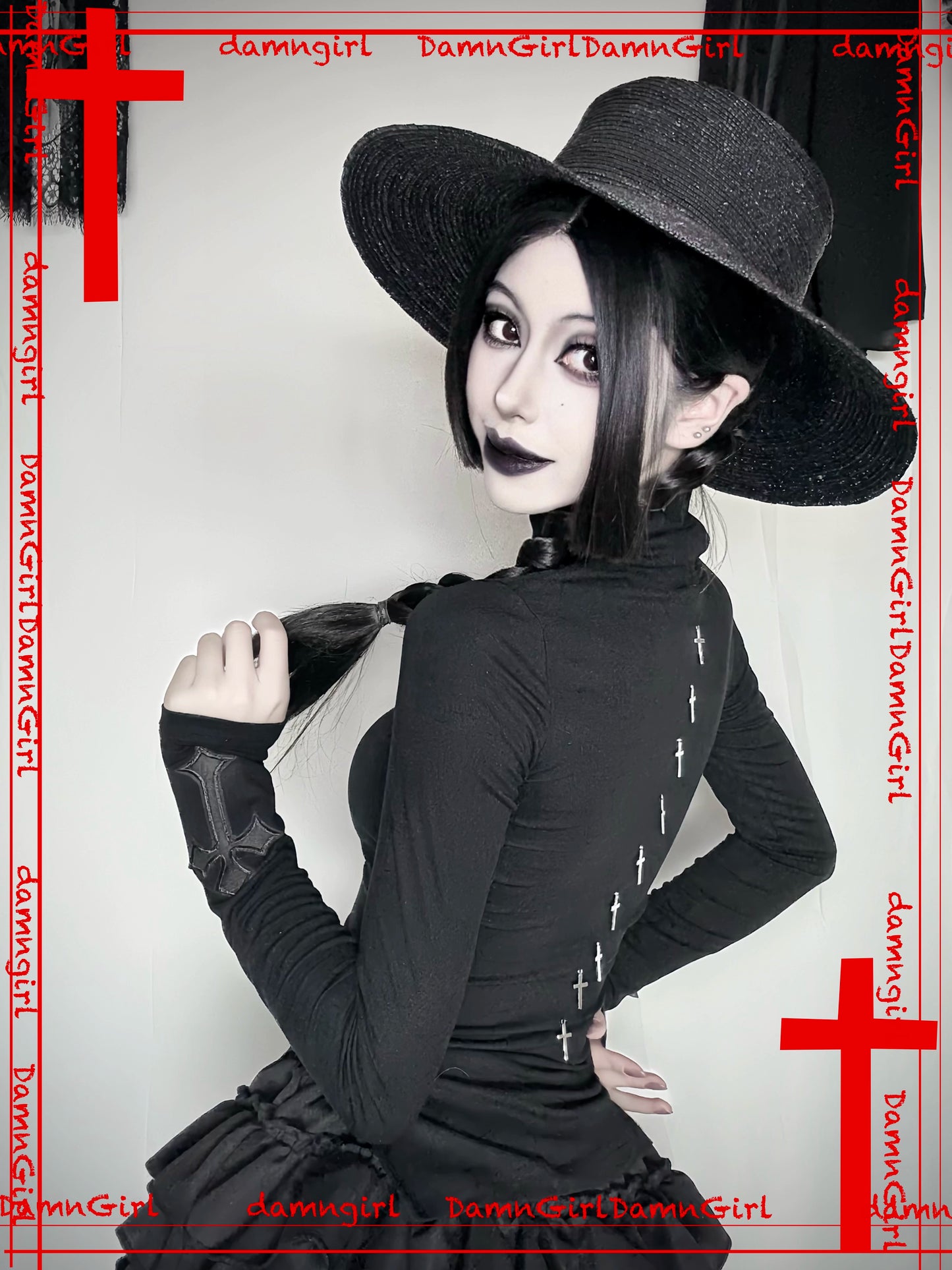 Dark Gothic cross hollow slightly transparent high neck base knit sweater