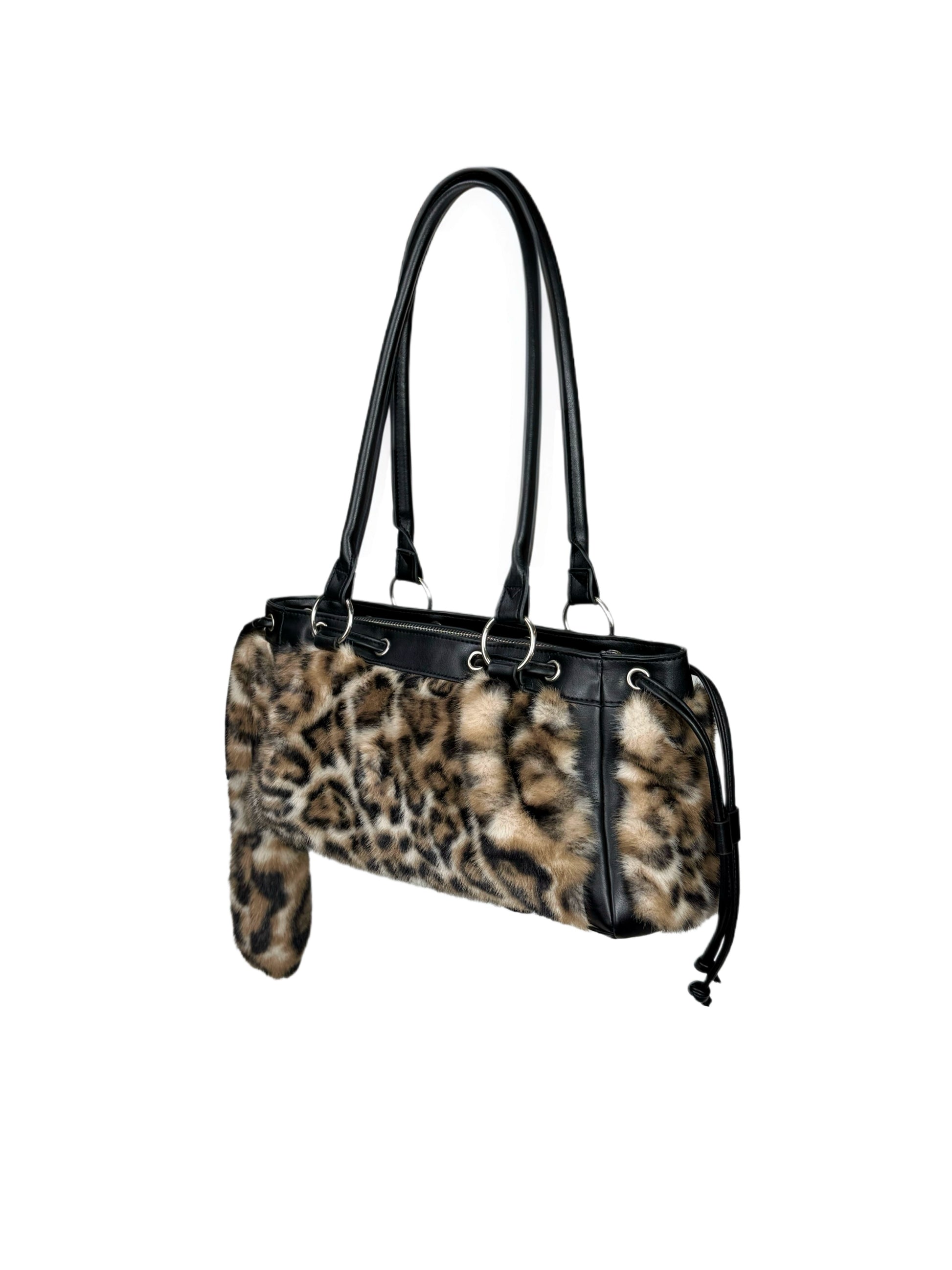 Underarm bag with leopard print tail shoulder bag