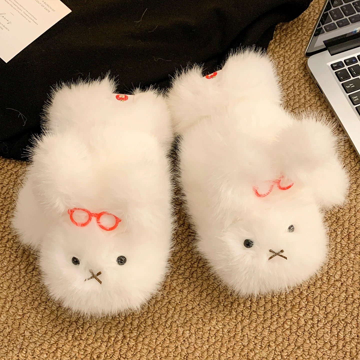 Cute Glasses Little Rabbit White Plush Gloves