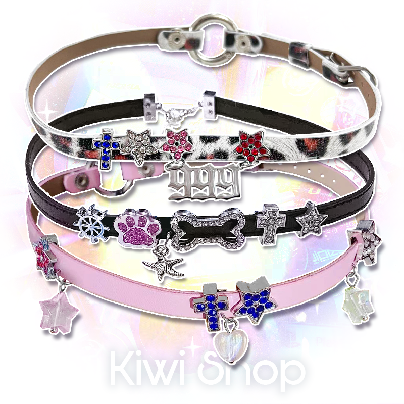 Dopamine colored leather choker necklace