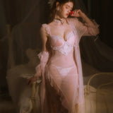 Asymmetric perspective lace mesh dress lingerie