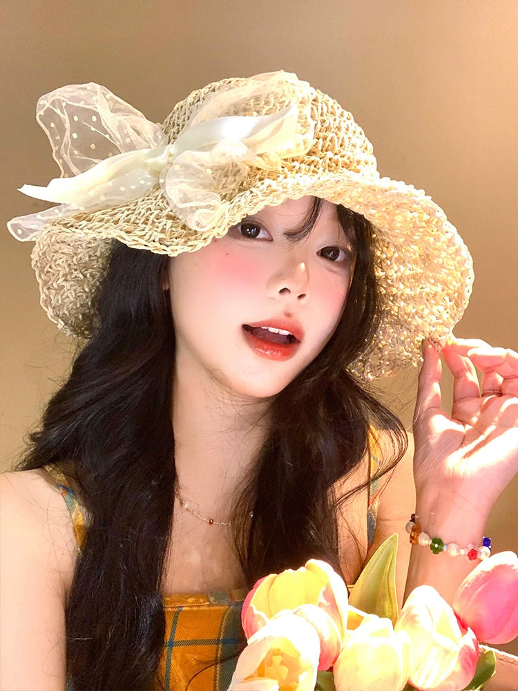 Bow lace straw hat