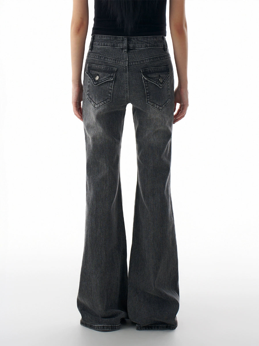 Low waisted flared bamboo striped jeans