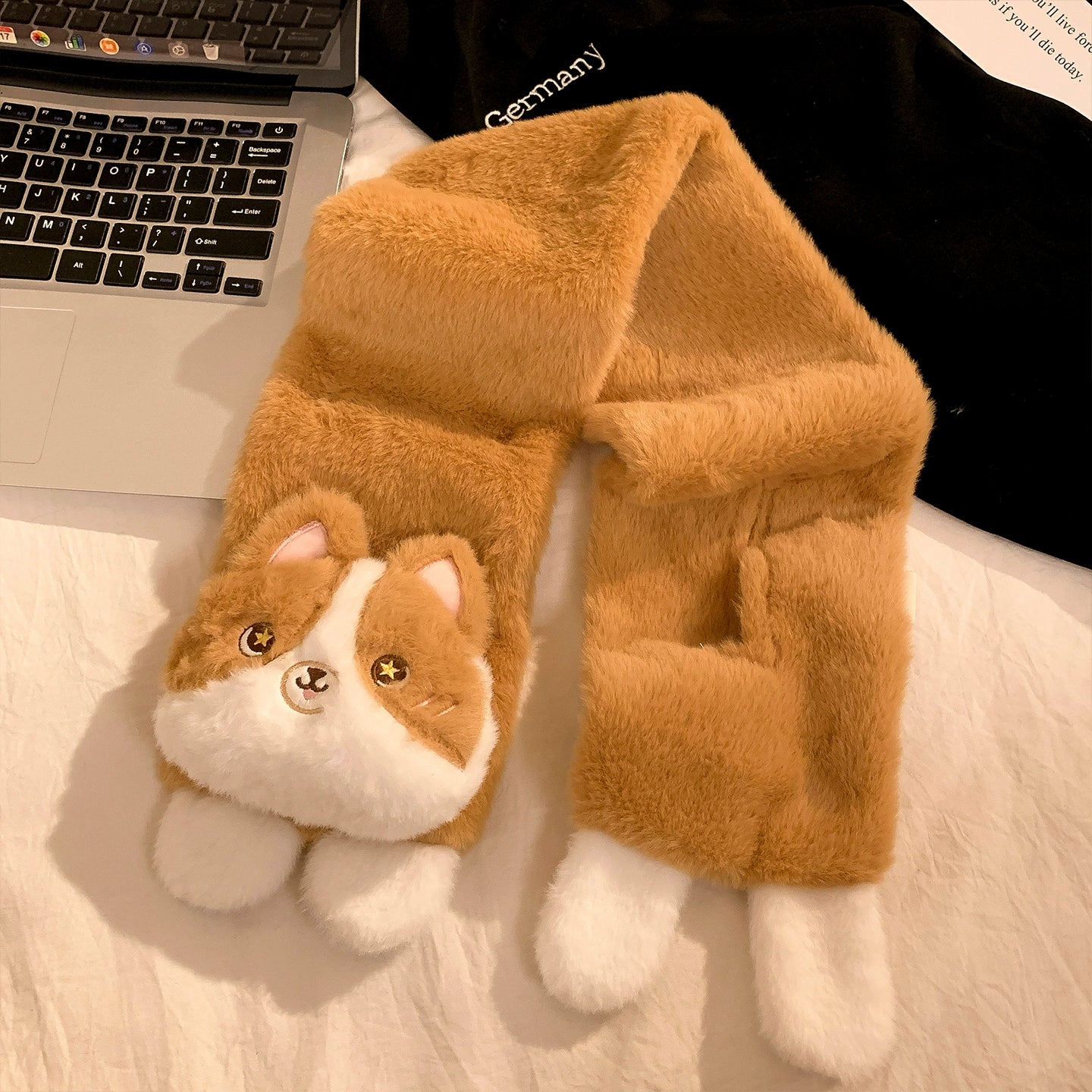 Lanhua Cat Flip up Half Finger Plush Gloves