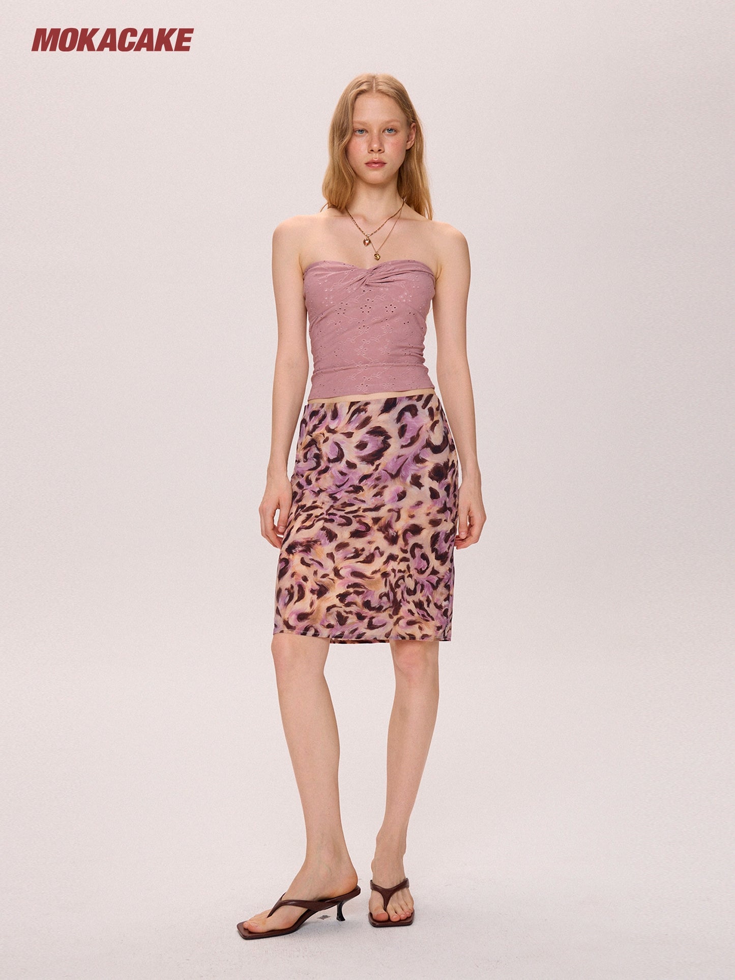 Pink floral thin low waist skirt