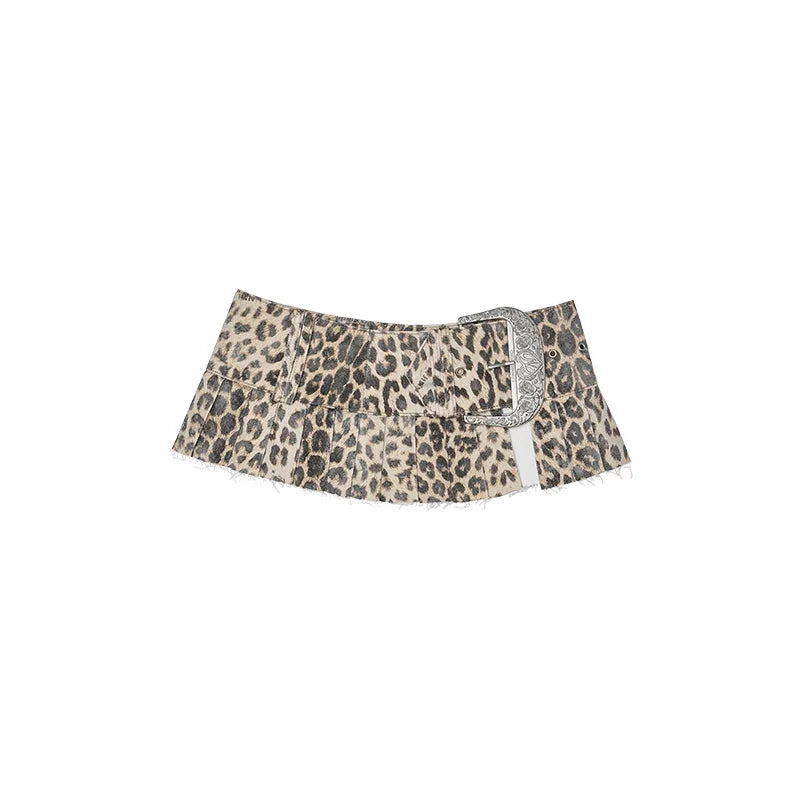 leopard print washed canvas low waist pleated waistband