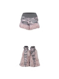 Camouflage rabbit hooded drawstring hoodie plush shorts set