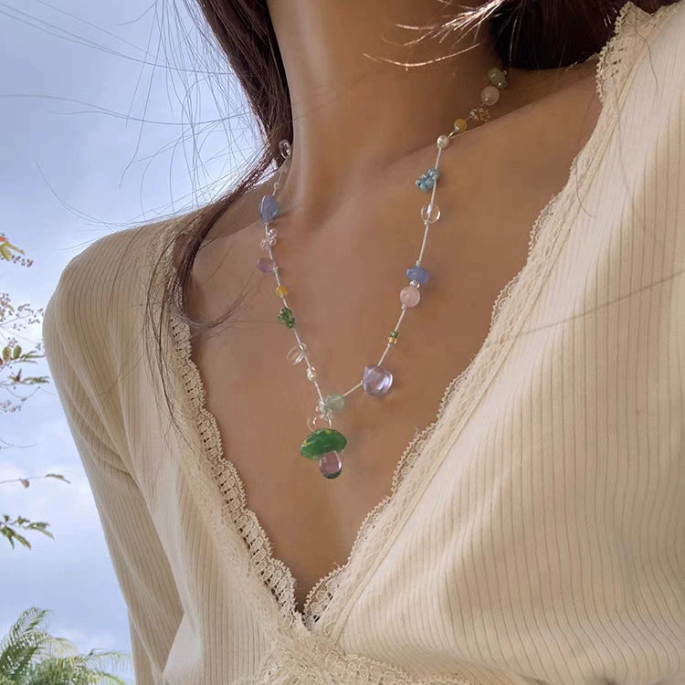 Raindrop Jelly Mushroom Bead Necklace
