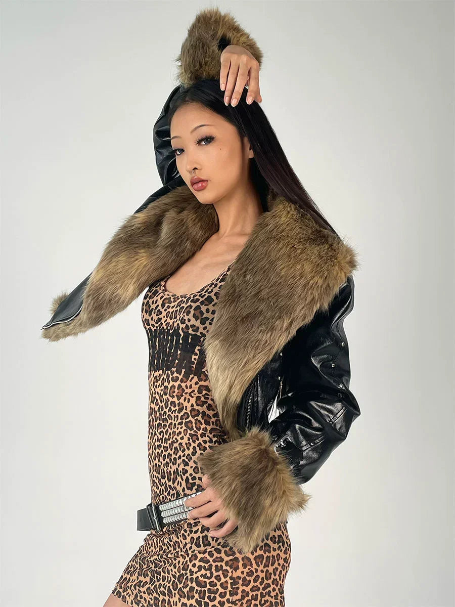 Faux Fur coat with collar
