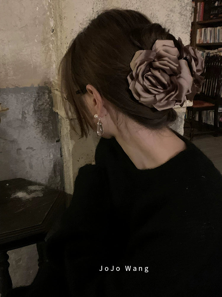 Khaki silk flower hair grab