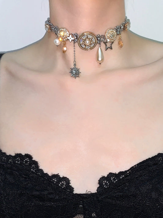 Athena 2.0 Gold Sun Button Titanium Steel Necklace