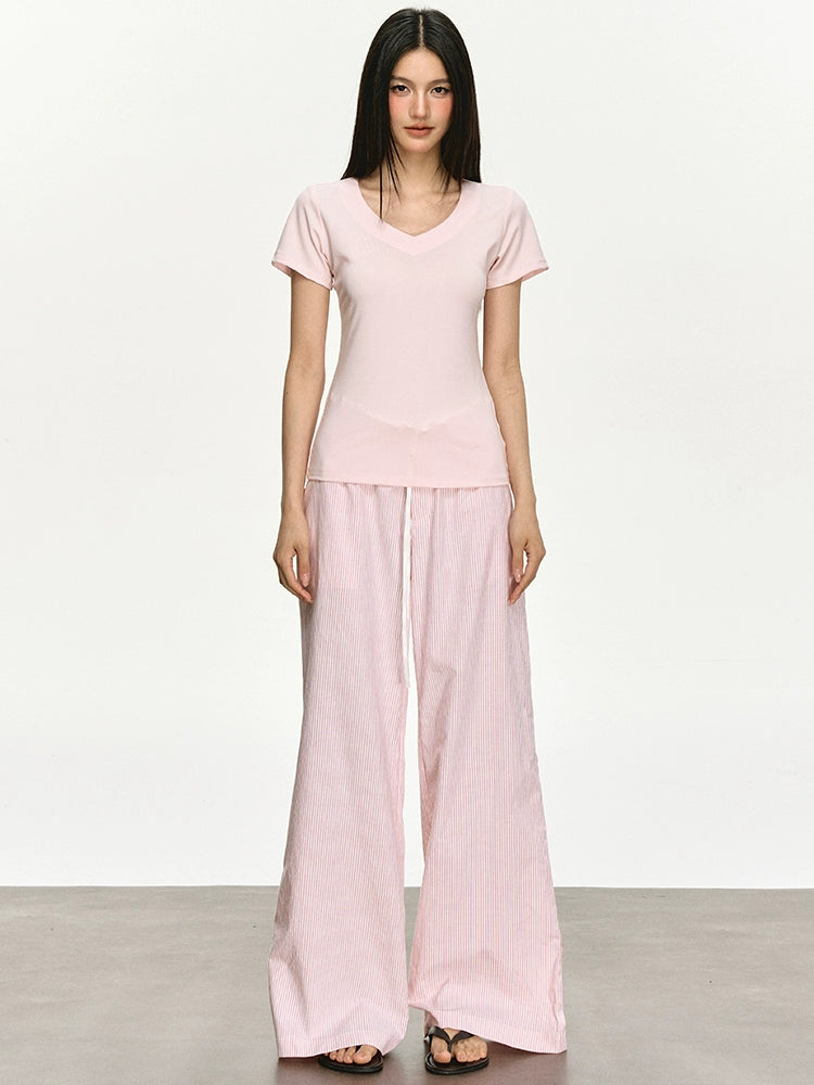 Lazy fungus lace loose striped casual sports pants