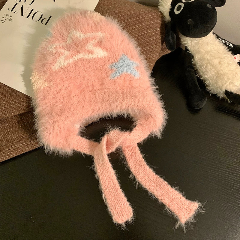 Cute Star Blue Knitted Plush Hat