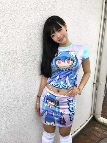 PaoCai co-branded Eva Lingpoli Asuka print skirt set