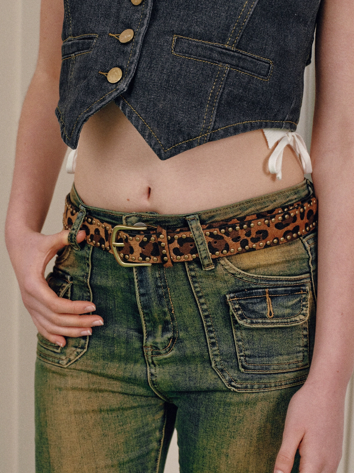 Leopard print rivet millennium Shibuya spicy girl belt
