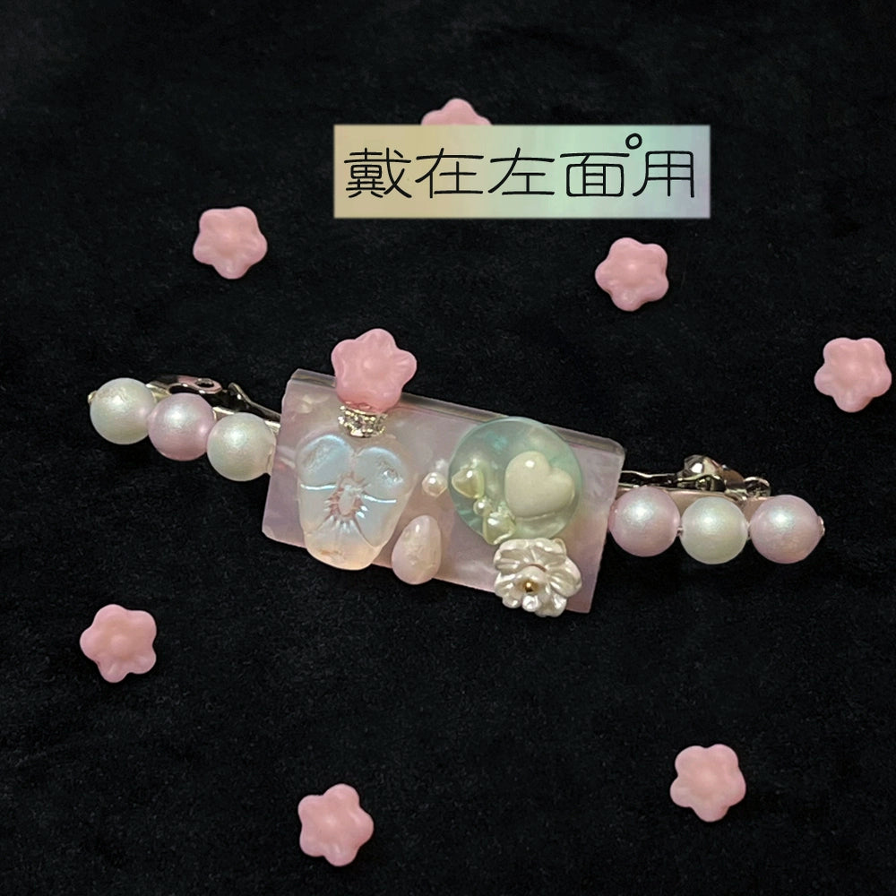 Cold Fragrance Pill and Painting Axis "Snow Pink Beimu Sakura Branch Flower Album Earrings&Hair Clip Set