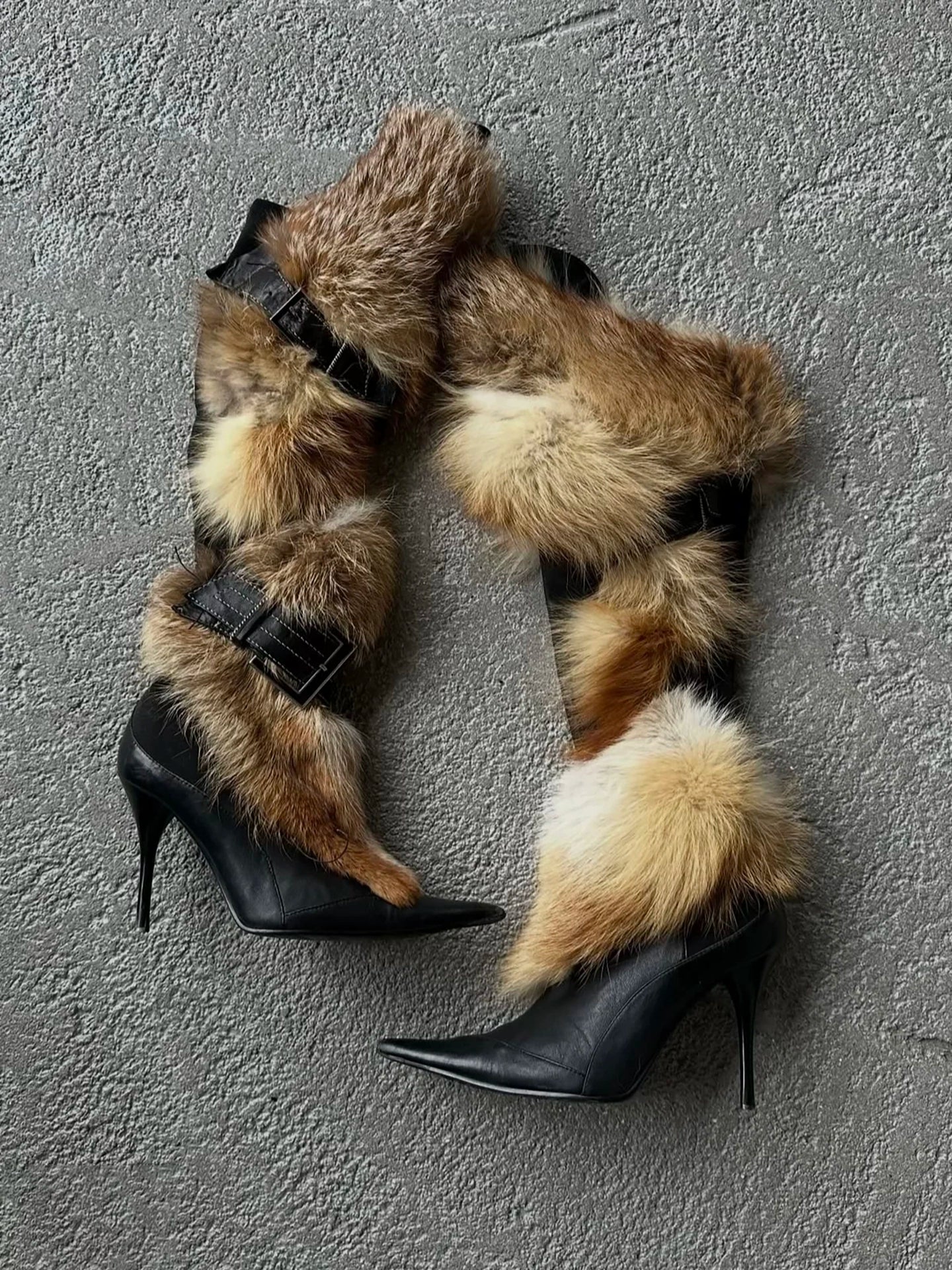 Sheepskin version with faux fur long high heel boots