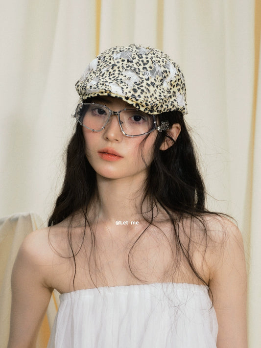 Leopard lace patchwork for vintage distressed front hat