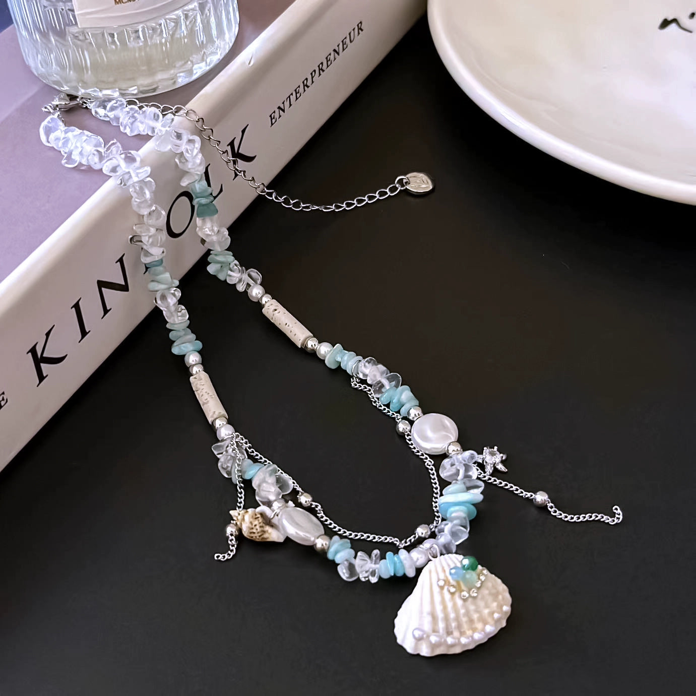 Coastal shell necklace earrings