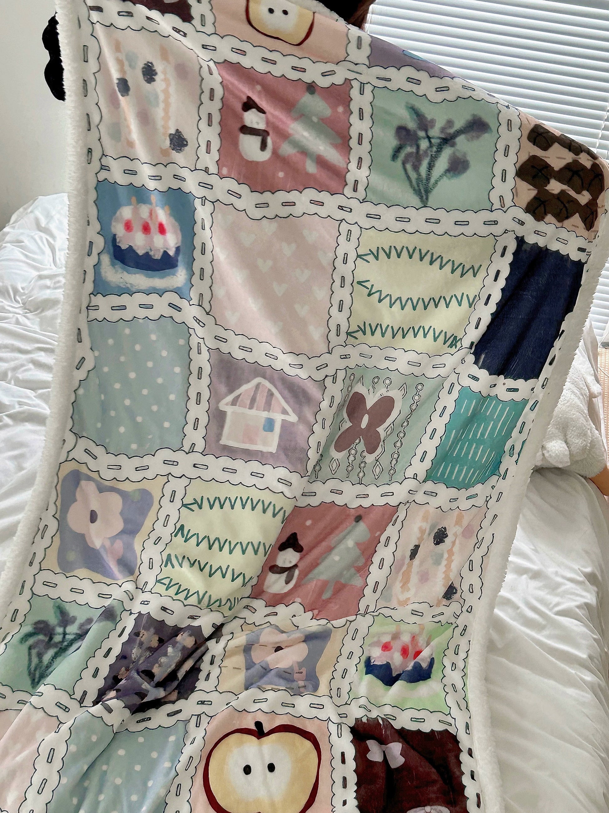 Fun Extended Flannel Lamb Fleece Double Layer Thick Blanket