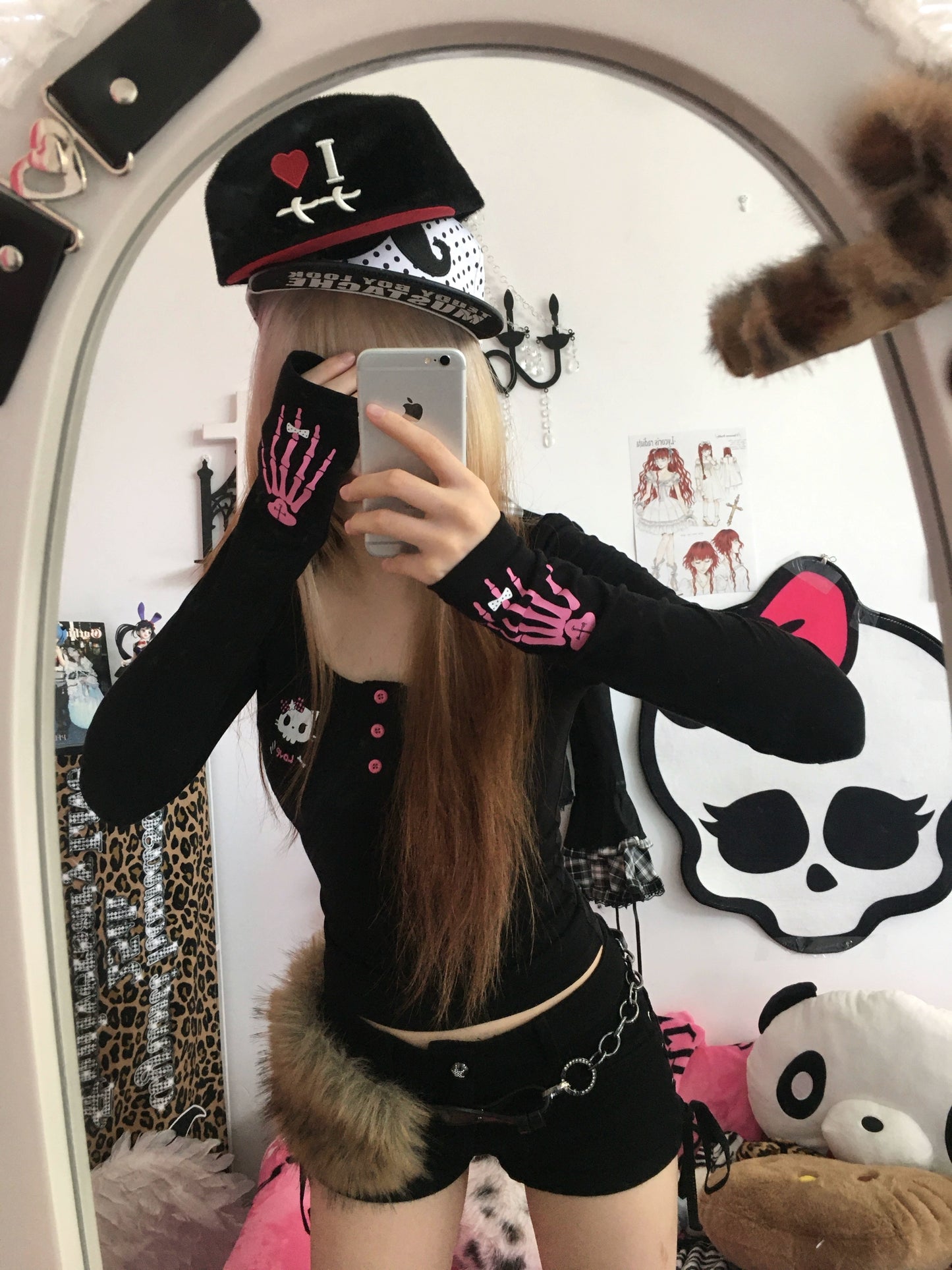 Skeleton Cat Printed Claw Long Sleeve T-shirt