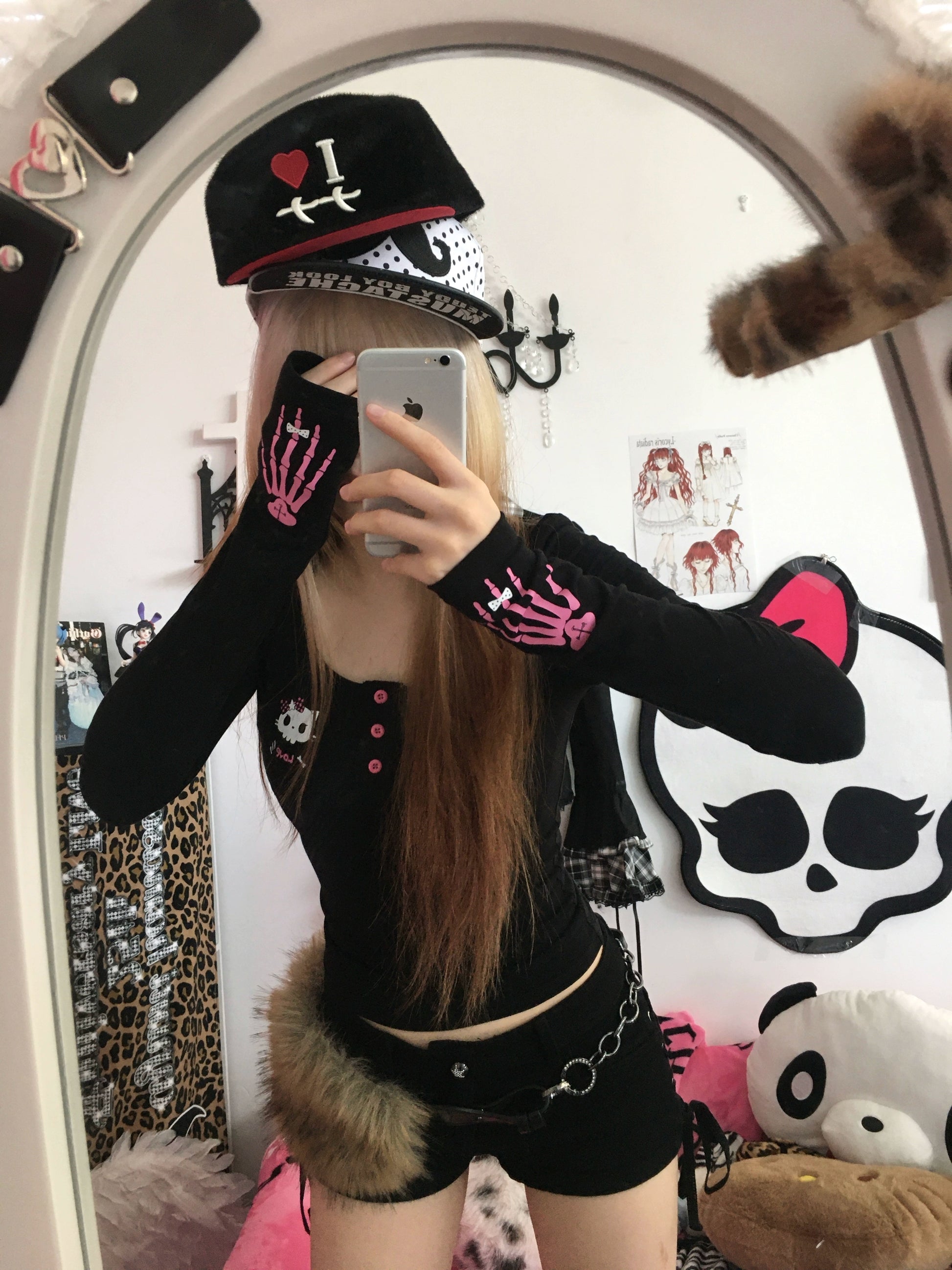 Skeleton Cat Printed Claw Long Sleeve T-shirt