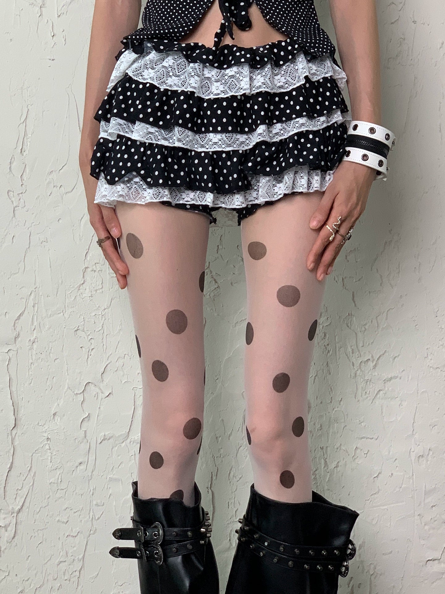 White background large polka dot stockings